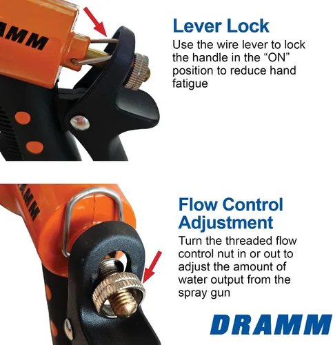 Vista 5 de Dramm® Revolver Boquilla de manguera de jardín resistente de 9 patrones, pistola rociadora de metal ajustable con flujo de control de pulgar