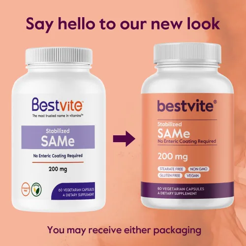 Vista 7 de BESTVITE SAM-e 200 mg estabilizado (60 cápsulas vegetarianas) - Forma de cápsula fácil de tragar - No necesita capa entérica - Sin dióxido