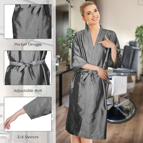 Vista 3 de Leumoi 8 batas de salón para peluquería, para cliente, con bolsillos para clientes y mujeres (gris)