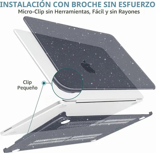Vista 8 de DONGKE Funda con purpurina para MacBook Neo de 13 pulgadas 2026 (modelo A3404 A18 Pro Chip) Carcasa rígida transparente brillante con protector
