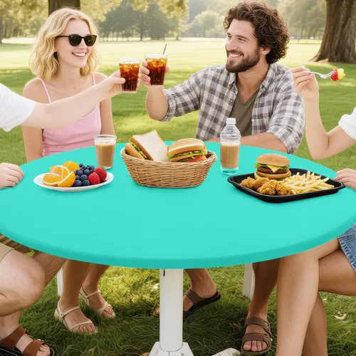 Vista 6 de Smiry - Mantel redondo de elastano, manteles ajustados lavables elásticos para mesas de 36 a 44 pulgadas, cubierta de mesa de picnic elástica