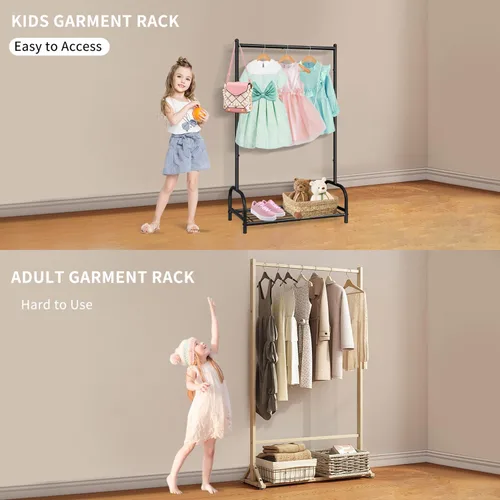 Vista 2 de Perchero de ropa para niños, estante de almacenamiento de disfraces para niños, pequeño estante de ropa con estante de almacenamiento de metal