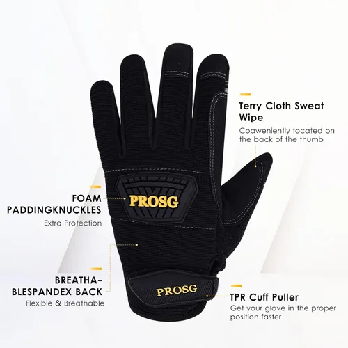 Vista 2 de Mens Work Gloves,Synthetic Leather Utility Mechanic Working Gloves,Strong Flexibility, Awesome Grip, Breathable, Black