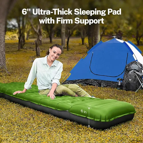 Vista 20 de OGERY Colchoneta de dormir para campamento, almohadilla de dormir reforzada extra gruesa de 6 pulgadas con almohadas y bomba de pie integrada Azul