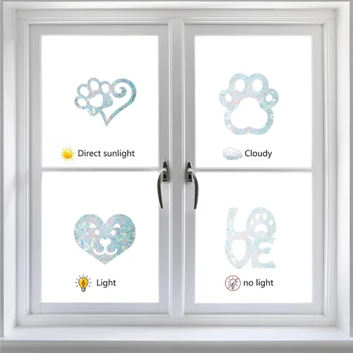 Vista 4 de GORGECRAFT 16 calcomanías estáticas para ventana de perro, diseño de corazón y amor, para puerta corrediza, no adhesivas, película de vinilo