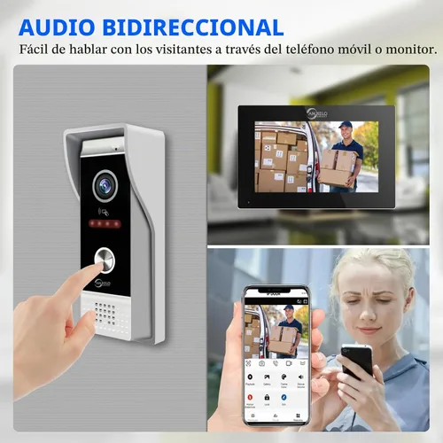 Vista 4 de ANJIELO SMART Timbre de video con cable con monitor interior, sistema de portero de video, cámara de entrada de puerta cableada con audio Negro
