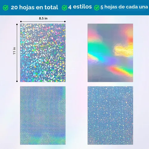 Vista 2 de Papel adhesivo holográfico para impresora de inyección de tinta y láser, 8.5 x 11 pulgadas, vinilo imprimible, autoadhesivo, impermeable, arcoíris 4