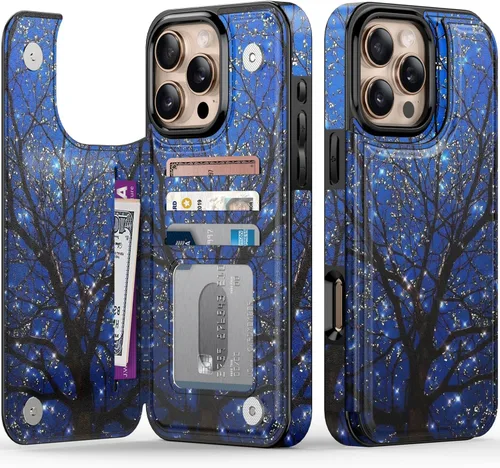 Vista 63 de FUNMIKO Funda tipo cartera para iPhone 13 con tarjetero, bloqueo RFID, protección de grado militar y obras de arte impresas con rayos UV, cierre