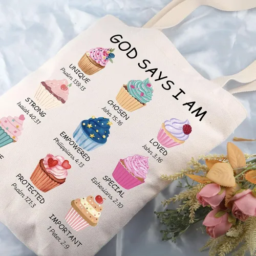 Vista 3 de UJIMS Christian Baker Gift God Says I Am Baking Cupcake Lovers Tote Bag Cupcakes Jesus Baking Lover Bolso de mano para mujer
