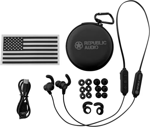 Vista 3 de Echo-Alpha-1 Batería de 24 horas de duración Ligero Auriculares Bluetooth con banda para el cuello (negro) Una marca estadounidense