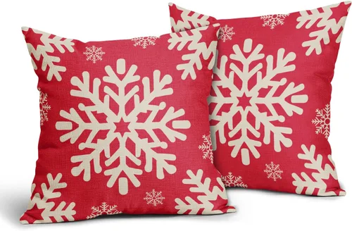 Vista 98 de Fundas de almohada decorativas de Navidad negras 40x40 cm con copos de nieve blancos de Navidad, juego de 2, temática rústica de invierno