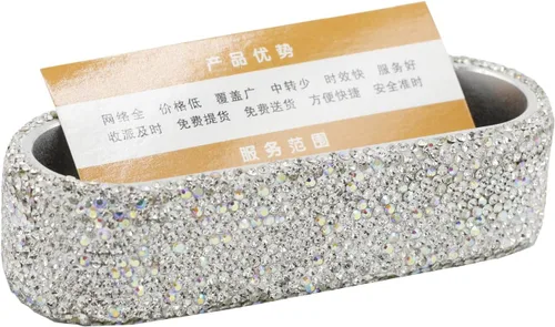 Vista 7 de Bling - Tarjetero de cristal de lujo para escritorio, pantalla de tarjetas de visita con diamantes de imitación, soporte para tarjetas de visita