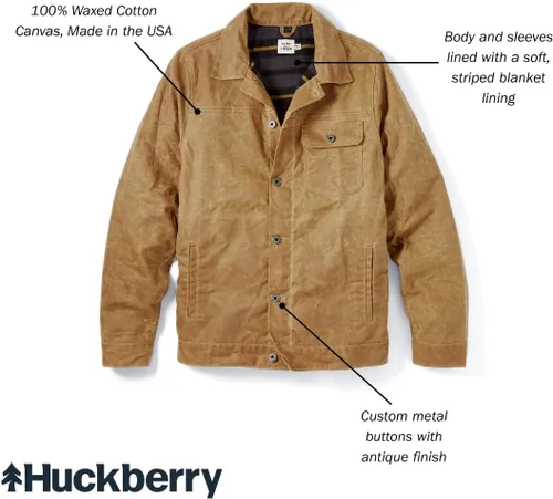 Vista 9 de Huckberry Flint and Tinder Chaqueta de Camionero Encerada con Forro de Franela para Hombre, Chaqueta para Hombre Resistente al Agua y a la Intemperie