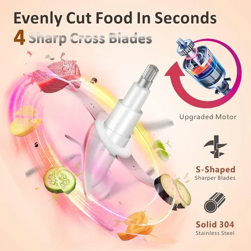 Vista 5 de Procesador de alimentos 6000mAh Picador de verduras inalámbrico con cuenco de vidrio de 5 tazas, picador eléctrico de carne de ajo sin BPA