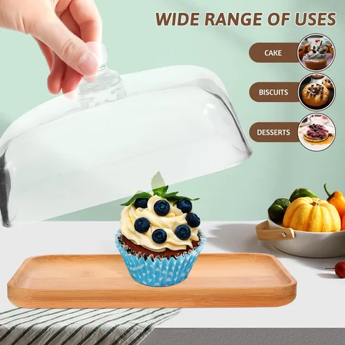 Vista 7 de Hemoton Plato de vidrio transparente para tartas con base de madera y cubierta de cúpula – 6.69 x 4.52 x 3.50 pulgadas, bandeja de postre