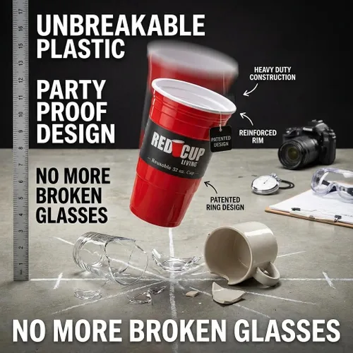 Vista 5 de Vasos de 32 onzas Taza roja reutilizable para fiesta, vaso y vaso Vasos de fiesta ideales para niños y adultos Suministros reutilizables
