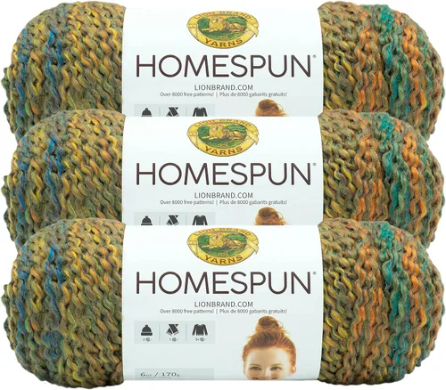 Vista 5 de Lion Brand Yarn Hilo Homespun, Hilo Suave y Voluminoso para Tejer, Ganchillo y Manualidades, 1 paquete, Beachside Stripes