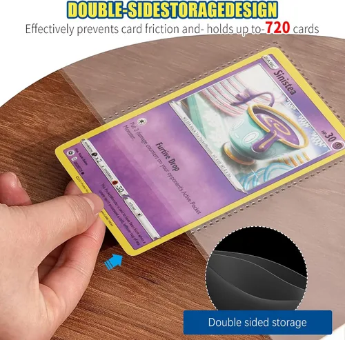 Vista 2 de ABLY 540 bolsillos de doble cara para tarjetas intercambiables, 9 bolsillos, protectores de tarjetas de juego de plástico transparente