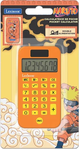 Vista 5 de Lexibook, Naruto Calculadora de Bolsillo Naranja C45NA Cubierta protectora, funciones avanzadas, energía solar y de batería