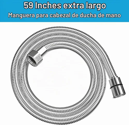 Vista 2 de Manguera de ducha de 59", extralarga, de acero inoxidable 304, manguera de ducha de mano, extensión/reemplazo, flexible y duradera, inserto