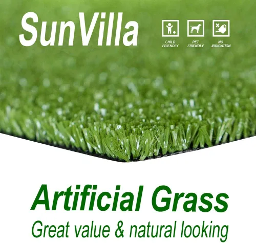 Vista 2 de SunVilla Alfombra artificial de 5 x 5 pies, realista para interiores y exteriores, césped trasero de goma para jardín, patio, valla, jardín