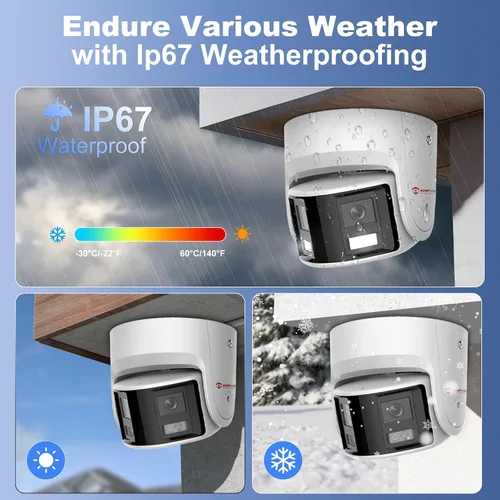 Vista 7 de Anpviz Cámara de seguridad de doble lente PoE de 6 MP para exteriores, panorámica de 180° gran angular IP Dome con cable cámara con detección