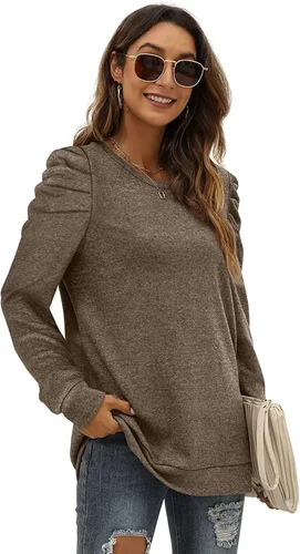 Vista 3 de AGFIUYTNL Sudadera de manga larga con cuello redondo para mujer, cómoda, talla grande