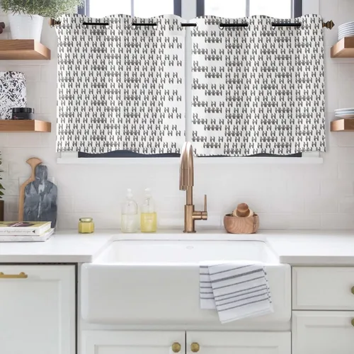 Vista 7 de Libaoge Curtains Panels for Kitchen Letter H Geometric Pixel Style Modern Window Curtains Light Filtering Grommet Top Drapes for Bedroom Closet-Set