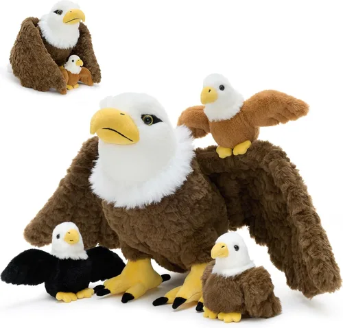 Vista 14 de BENINY - Juego de 4 piezas de peluche de águila calva, 18 pulgadas, mamá águila con 3 bebés