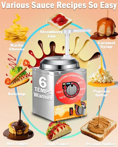 Vista 4 de Dispensador de queso nacho con bomba, calentador de queso Nacho de 2.8 cuartos de galón, calentador de acero inoxidable con ajuste de temperatura
