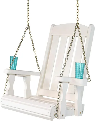 Vista 8 de Amish Casual Silla columpio con tratamiento a presión de misión resistente con portavasos (mancha de cedro)