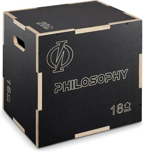 Vista 10 de Philosophy Gym Caja pliométrica de madera antideslizante 3 en 1 para entrenamiento y acondicionamiento Negro