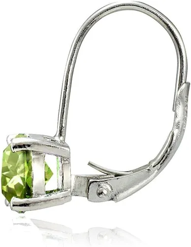 Vista 3 de Aretes cierre catalán de plata de ley con piedra natalicia redonda 6 mm Agosto - Peridoto