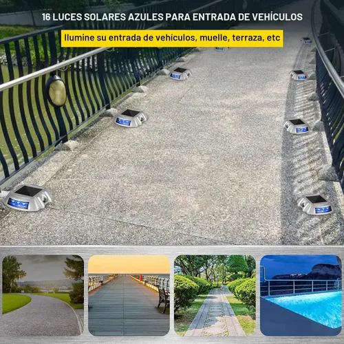 Vista 2 de VEVOR Paquete de 16 luces solares para entrada con botón de interruptor, luces de cubierta impermeables, muelle inalámbrico, 6 LED para advertencia