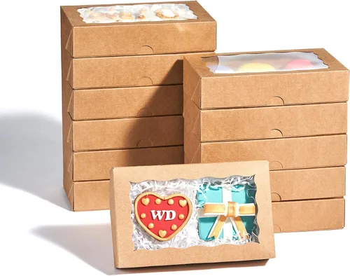 Vista 6 de RomanticBaking Paquete de 12 cajas de galletas autoemergentes para 2 galletas de 7 x 4 3/8 pulgadas x 1 1/2 pulgadas, cajas de panadería de papel