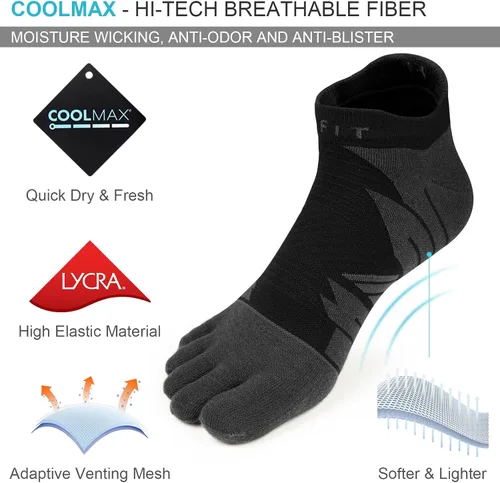 Vista 2 de Kfit Toe Socks for Men Women COOLMAX Athletic Running Five Finger Socks Ankle Compression Breathable Lightweight 3 Pair