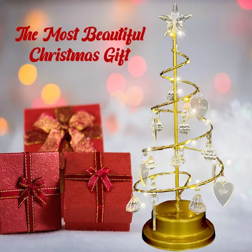 Vista 5 de Luz personalizada para árbol de cristal de Navidad, de metal, personalizada, 1-15 nombres de familia, foto de Christmastree, lámpara de árbol