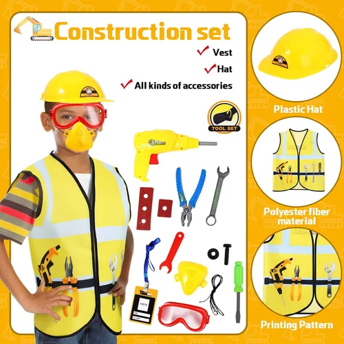 Vista 2 de Deekin 5 juegos de disfraces para niños, ropa de vestir para niños y niñas, ayudantes de la comunidad, trabajadores de la construcción, policía