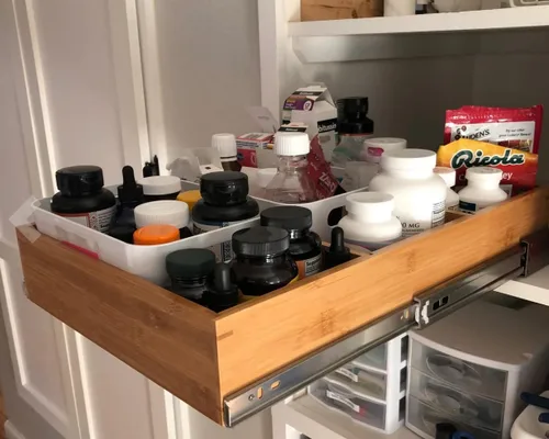 Vista 2 de Fabsome Organizador de Cajón Extraíble para Gabinete de Cocina, Estante de Almacenamiento de Madera de Bambú Deslizante para Organización, Estante