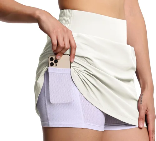 Vista 5 de THE GYM PEOPLE Falda pantalón de golf para mujer, de cintura alta, ligera, atlética, casual, pantalones cortos integrados con 4 bolsillos