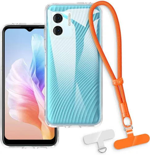 Vista 8 de Estuche y correa de muñeca para Doogee N50 - transparente+negro Funda protectora 2 en 1 para teléfono de 6.52 pulgadas con cordón desmontable