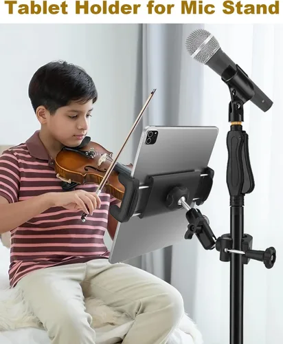 Vista 8 de Soporte de aluminio para tableta para micrófono/soporte de música para micrófono [sin deslizar] Rotación de 360° Soporte ajustable para iPad iPhone
