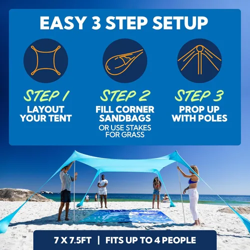 Vista 3 de SUN NINJA Tienda de campaña de playa, refugio solar, toldo de sombra de Verde