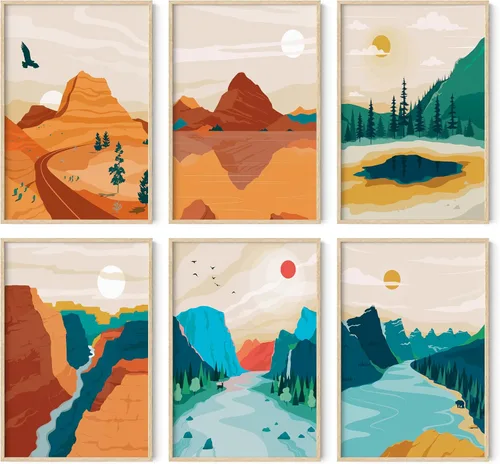 Vista 14 de HAUS AND HUES Pósteres vintage del parque nacional, juego de 6 impresiones artísticas de parques nacionales, arte de pared de naturaleza y juego