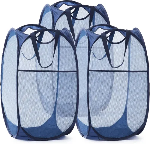 Vista 33 de Cesta de malla desplegable para ropa sucia con asas duraderas - Cesta plegable portátil para dormitorio, baño y viajes (negro)