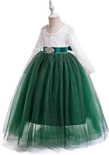 Vista 3 de Glamulice Lace Sleeve Flower Girl Dress A-Line Straight Tutu Tulle Backless Princess Puffy Dresses Party Pageant Gown