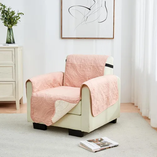 Vista 79 de Great Bay Home Funda reversible de retazos reclinable, lavable, protector de muebles con correas elásticas, perfecta para niños y mascotas, detalle