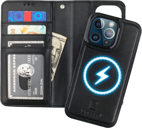 Vista 21 de Bocasal Funda tipo cartera desmontable para iPhone 13 Pro con bloqueo RFID, ranuras para tarjetas, soporte de cuero PU premium con soporte magnético