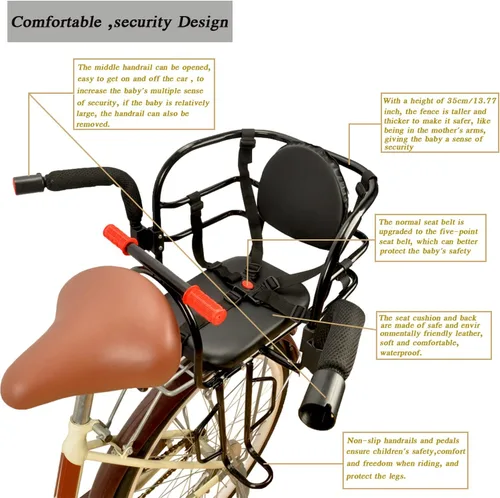 Vista 4 de Asiento de bicicleta para niños, asiento trasero de bicicleta de bebé, asiento trasero para niños, soporte de seguridad para bicicleta de adulto