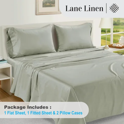 Vista 347 de LANE LINEN - Sábanas individual 100% algodón egipcio suave, cómodo y grueso de calidad de hotel, costuras reforzadas totalmente elásticas, sin